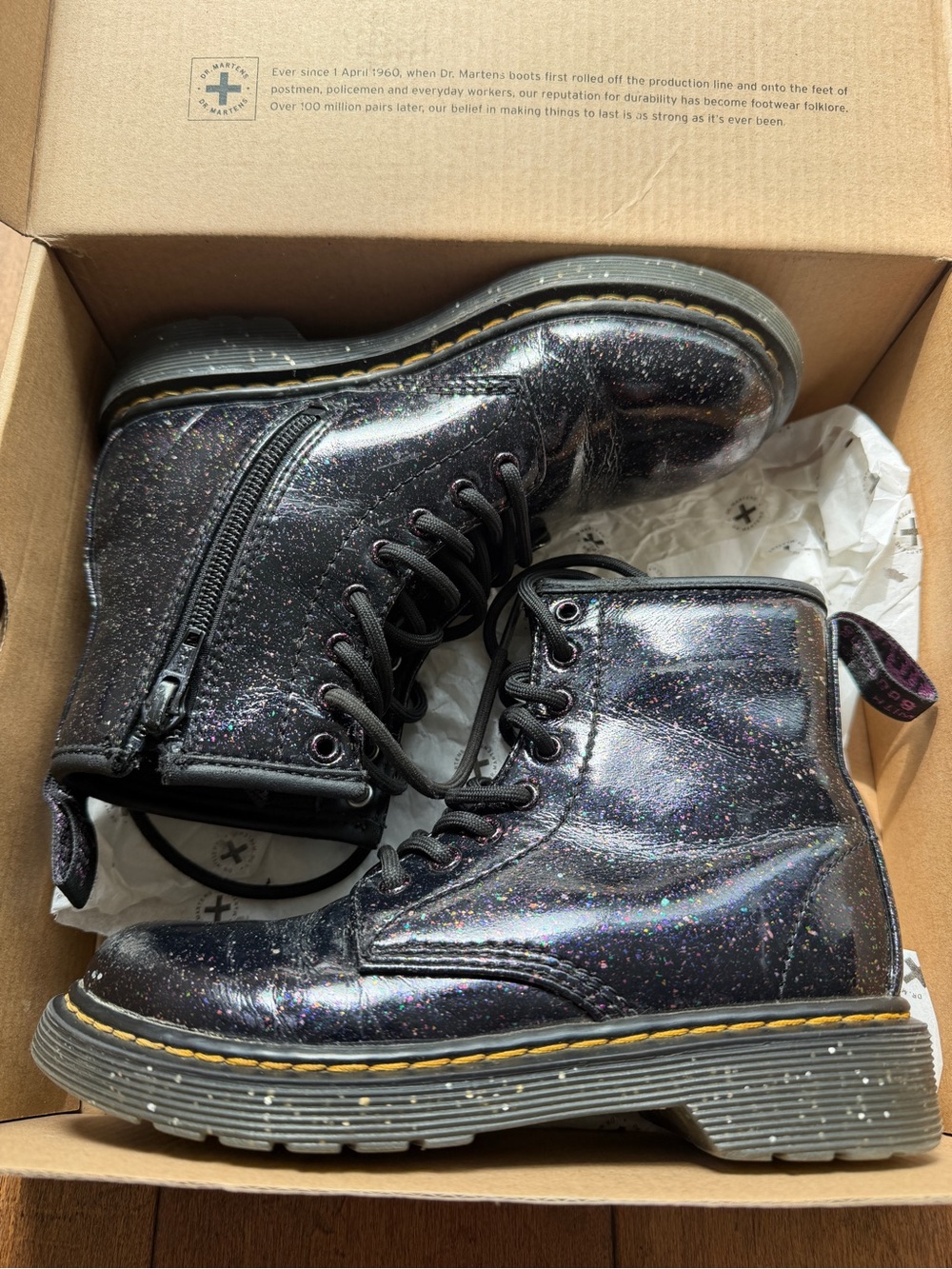 Dr. Martens gunmetal coated glitter boots size 2 girls